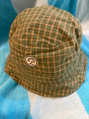 Orage Green Plaid Bucket Hat with Tree Emblem 90s